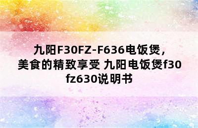 九阳F30FZ-F636电饭煲，美食的精致享受 九阳电饭煲f30fz630说明书